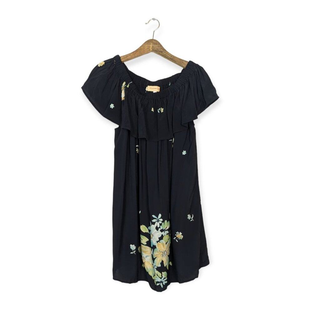 Otis & Maclain Senorita Black Chiyo Floral Off Shoulder Mini Dress Size L